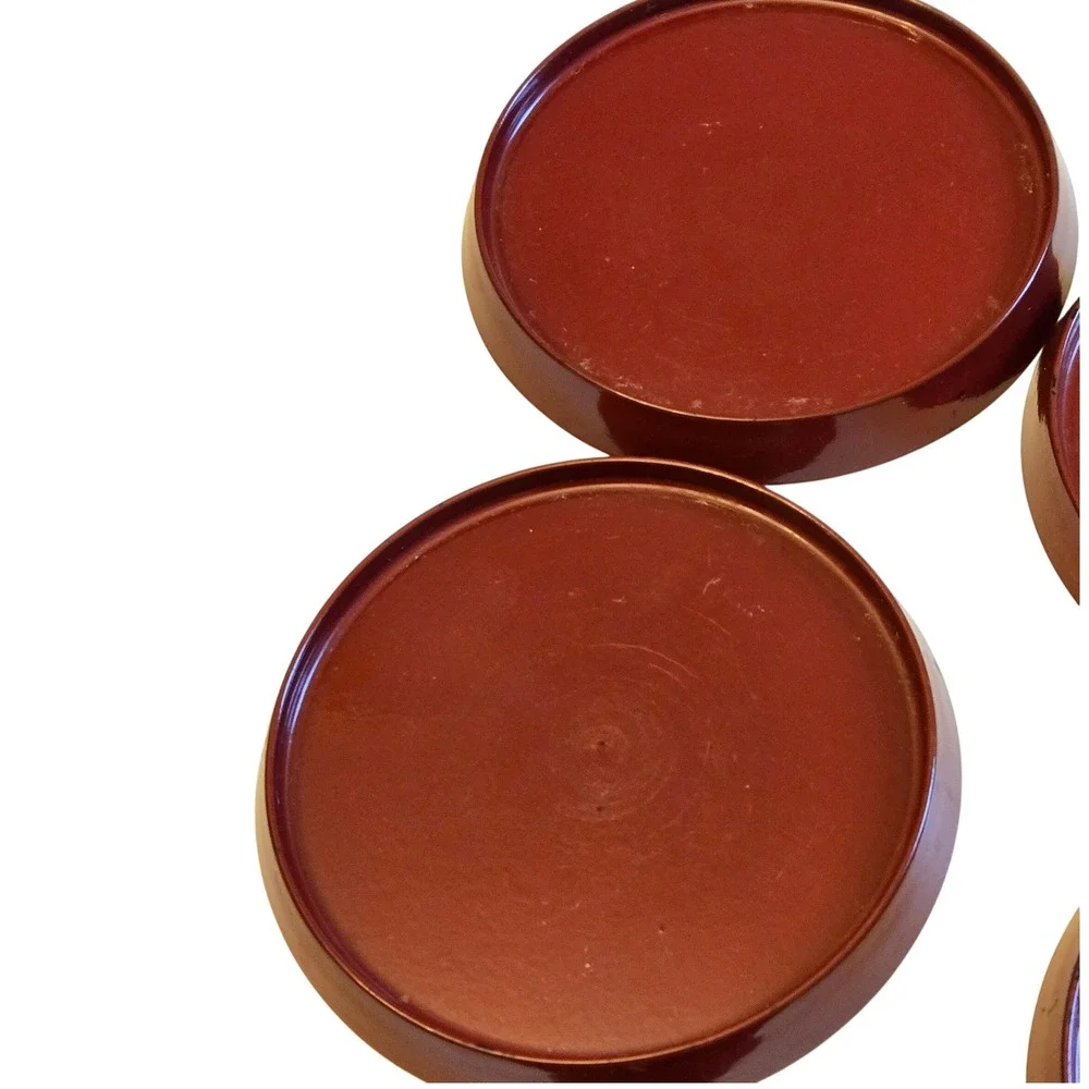 Vintage Japanese Lacquer Ware Crane‎ Coaster Set 6 Made in Japan
